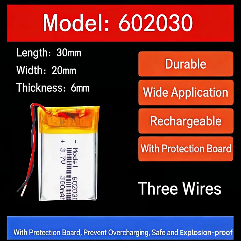 Smartwatches - Bateria de Lítio 3.7V 300mAh 602030,