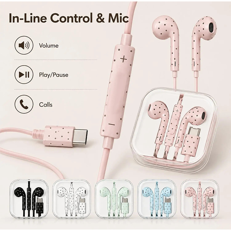 Type C Wired Earphones With Mic - Fones de Ouvido Tipo C com