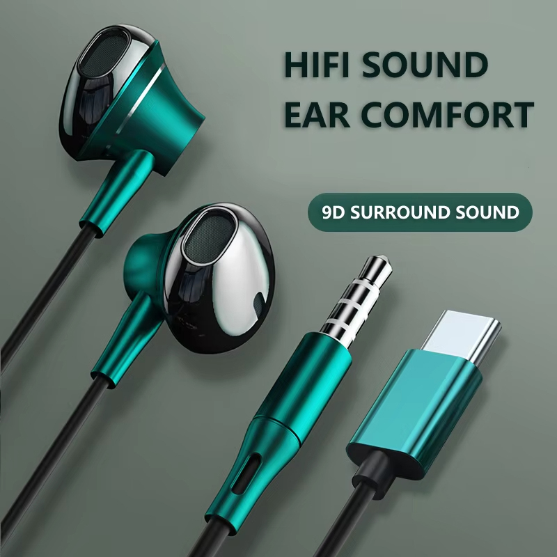 Type C Wired Earphones With Mic - 9d baixo estéreo tipo c e