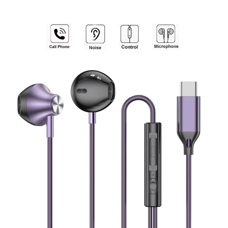 Type C Wired Earphones With Mic - Fone de ouvido intra-auricular com fio,