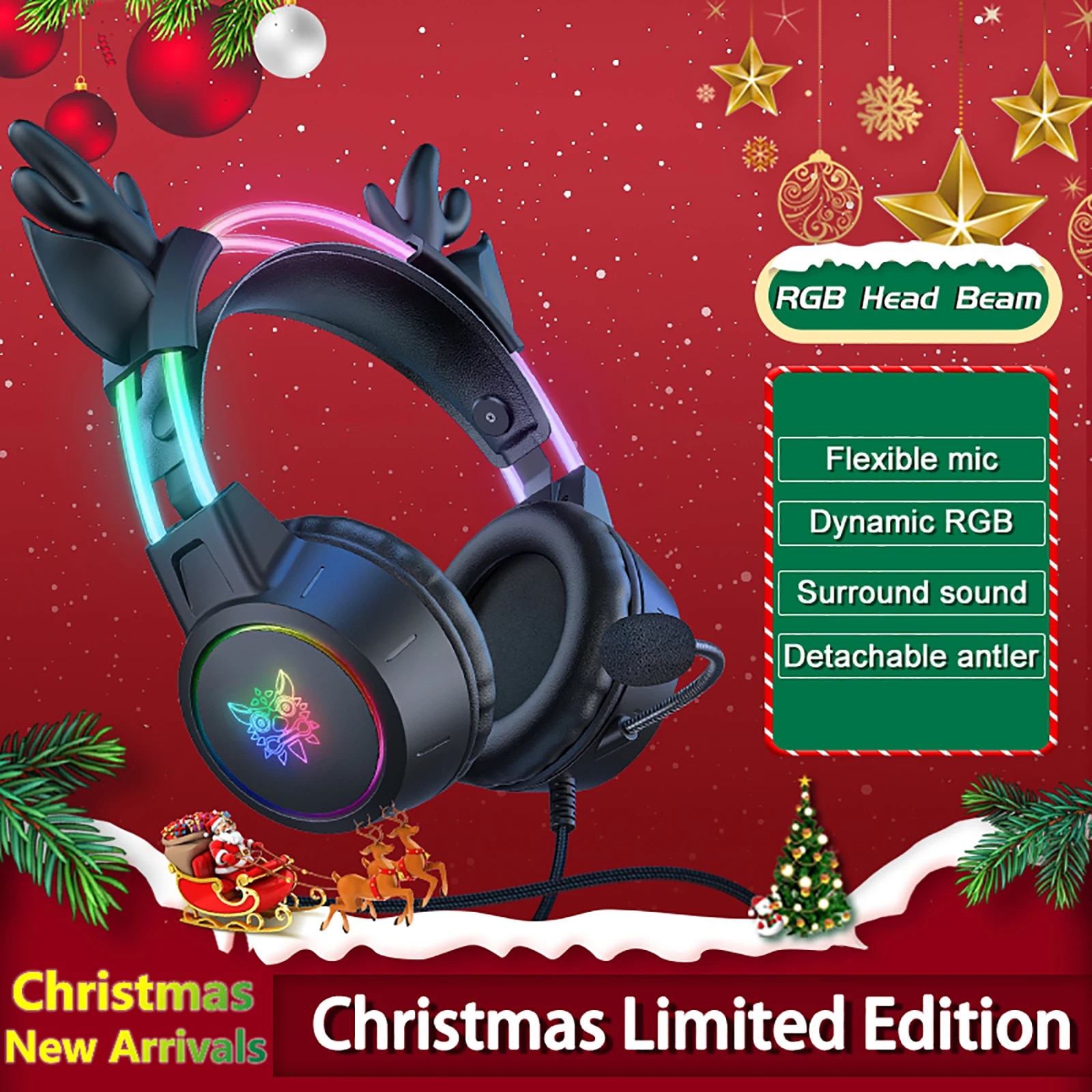 Gaming Headset With Mic Rgb - ONIKUMA-Gaming Headset com suporte, antlers destacáveis,