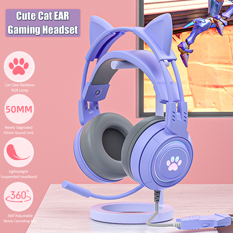 Gaming Headset With Mic Rgb - Cute Cat Ear Gaming Headphones com