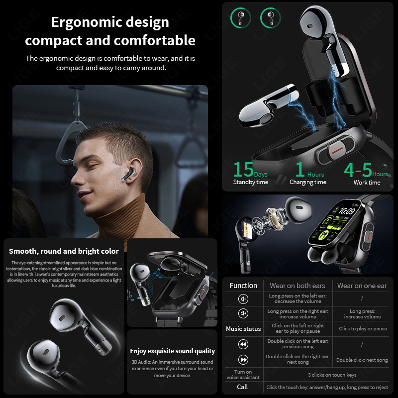 LIGE Novo Relógio Inteligente  - Tws Earbuds Bluetooth 5.3 avaliação e preço