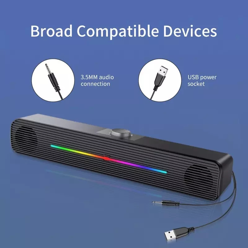 E-1407 Caixa de Som Sem Fio co - Rgb Computer Soundbar For Pc avaliação e preço