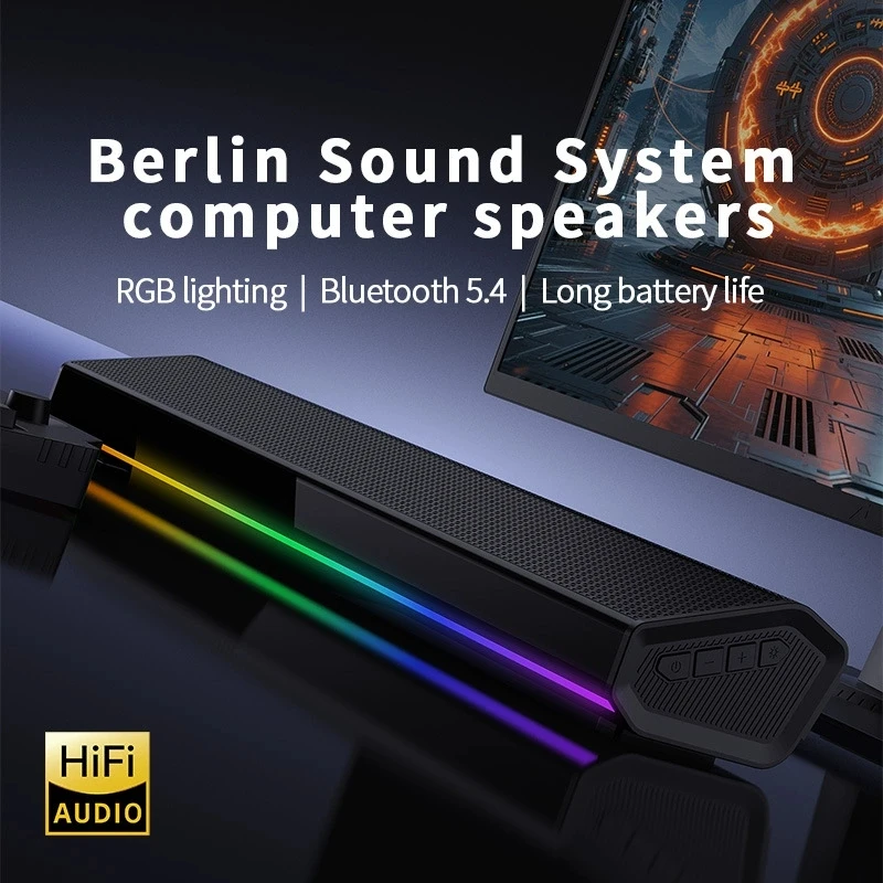 Caixa de Som Bluetooth 5.4 com - Rgb Computer Soundbar For Pc avaliação e preço