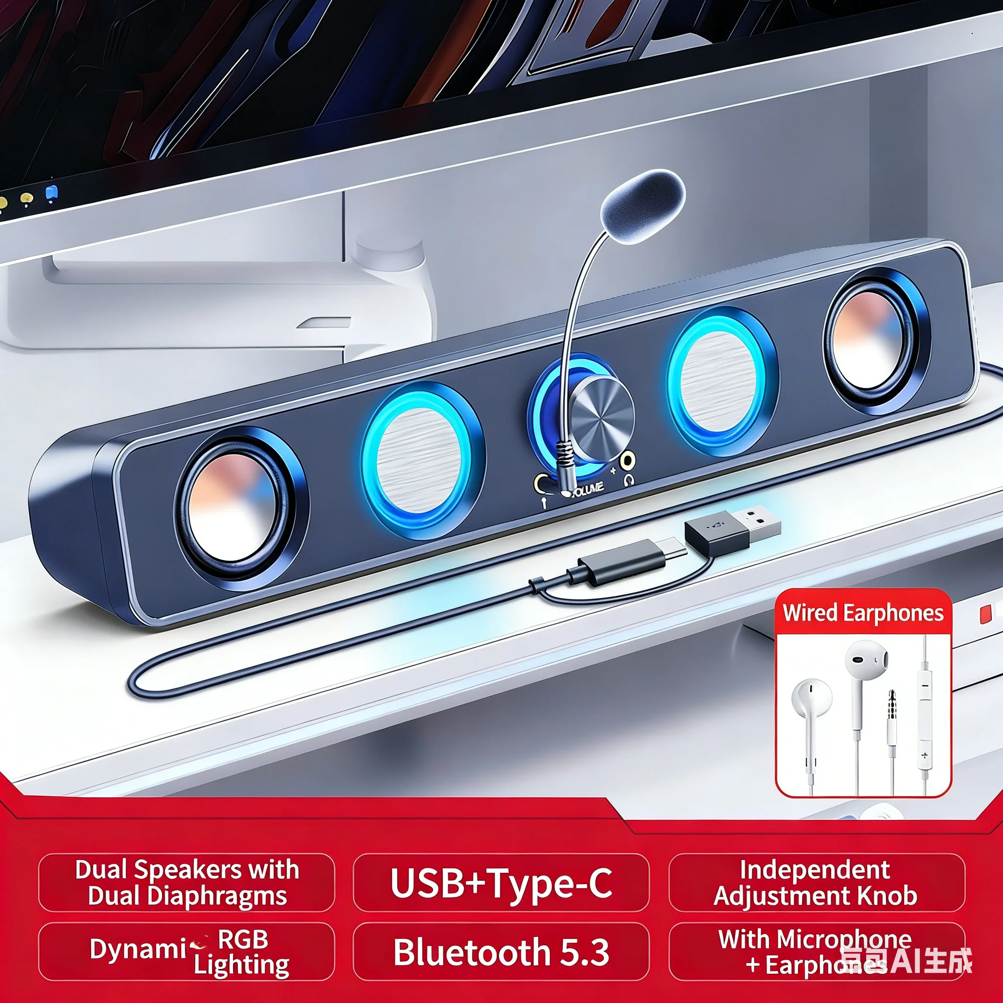 Sistema de Som para Home Theat - Rgb Computer Soundbar For Pc avaliação e preço