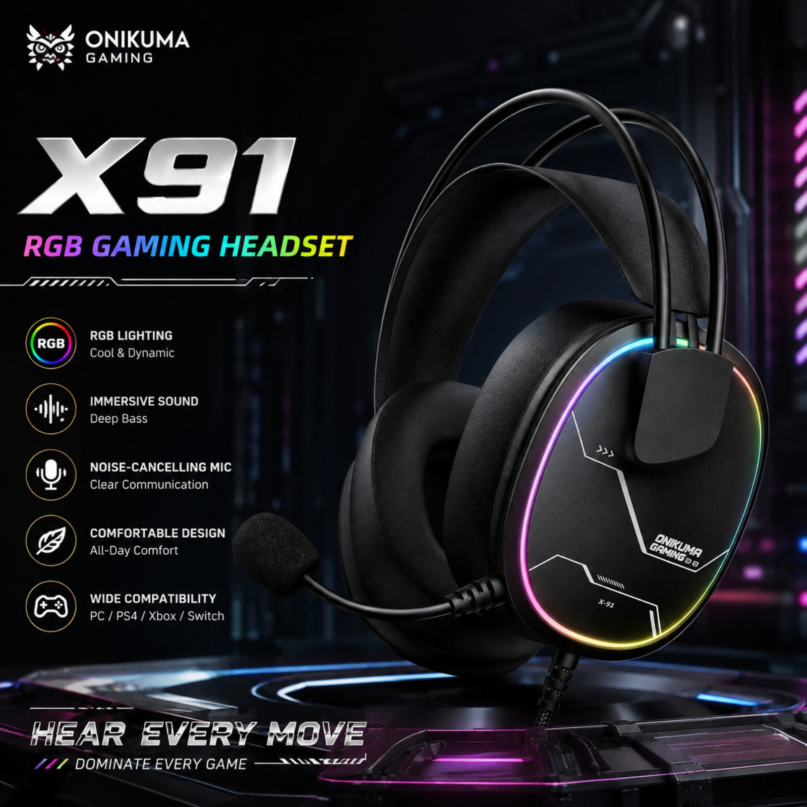 Fone de Ouvido Gamer com Fio O - Gaming Headset With Mic Rgb avaliação e preço